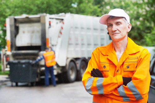 Waste removal trucks parked in Woolwich